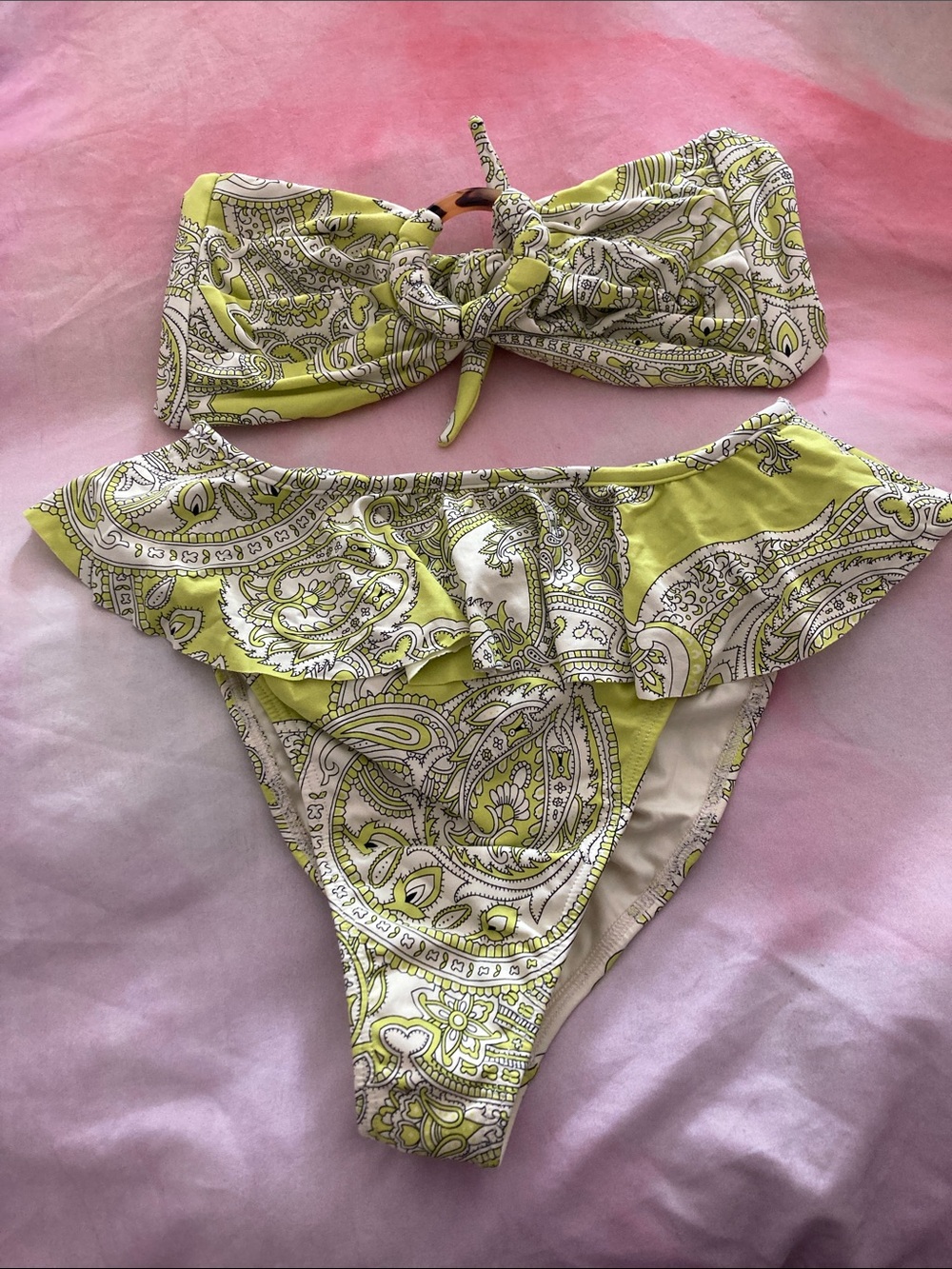 Montce Lime Green Paisley Ruffle Bikini Set